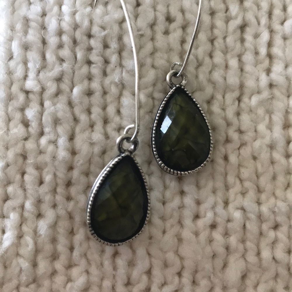 Green silver earrings